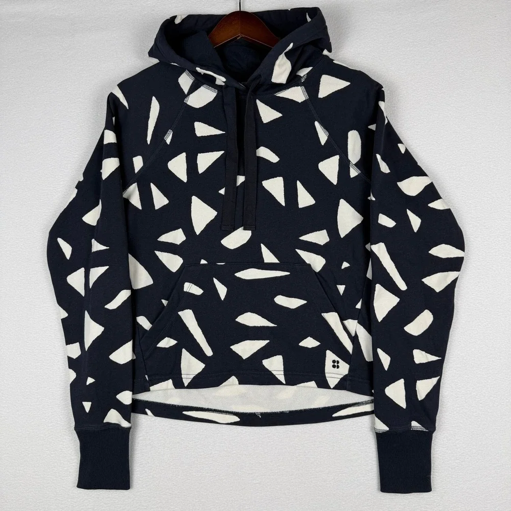 Sweaty Betty Revive Cropped Hoodie Womens S Navy White Geometric SB8930A